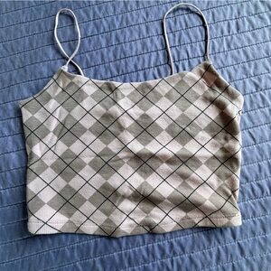 Aeropostale Gray and Cream Argyle Diamond Fitted Crop Camisole